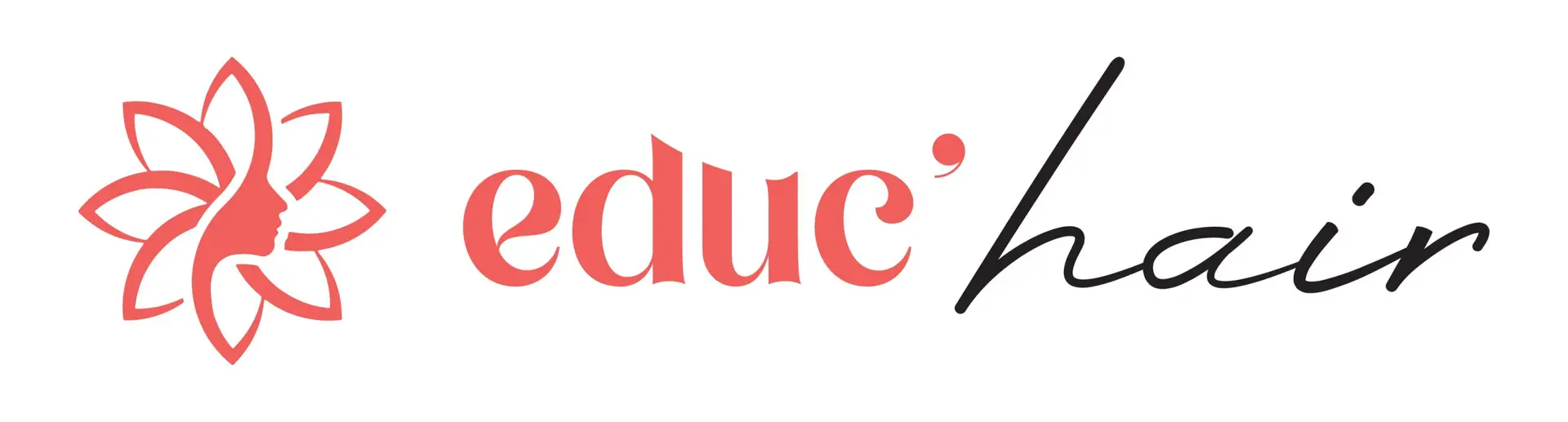 Logo of "educ'hair" featuring a stylized red flower next to the coral and black text.
