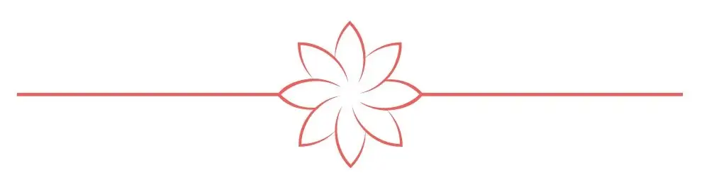 Coral-colored horizontal line divider with a lotus flower in the middle